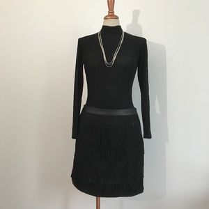 Black Fringe Mini Skirt with Smooth Waistband